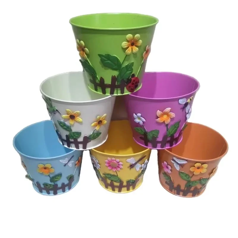 Vintage Colorful Metal Zinc Flower Pots - Beautiful Round Shape Planters for Home and Garden Three-Dimensional Applique
Vintage Colorful Metal Zinc Flower Pots - Beautiful Round Shape Planters for Home and Garden Three-Dimensional Applique