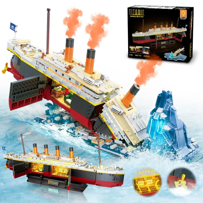 Titanic Building Set with LED-2 in 1 Titanic Ship Mini Block Ship Model with Glacier Display Stand Toy Gift for Adults Kids10+
Titanic Building Set with LED-2 in 1 Titanic Ship Mini Block Ship Model with Glacier Display Stand Toy Gift for Adults Kids10+