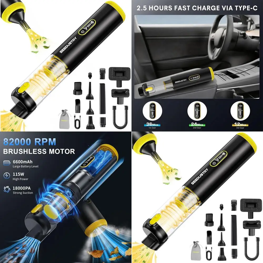 Portable 6-in-1 Cordless Vacuum Cleaner, 18000Pa Suction, Brushless Motor, Type-C Charging, Ideal for Car, Home, and Pet Care
Portable 6-in-1 Cordless Vacuum Cleaner, 18000Pa Suction, Brushless Motor, Type-C Charging, Ideal for Car, Home, and Pet Care