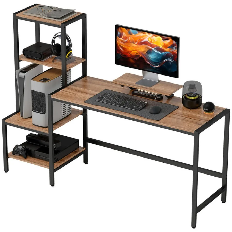 Computer Desk, 67" CPU Desk with Monitor Stand, Reversible 4-Tier Shelf, Industrial Writing Desk for Study Room, Brown
Computer Desk, 67" CPU Desk with Monitor Stand, Reversible 4-Tier Shelf, Industrial Writing Desk for Study Room, Brown