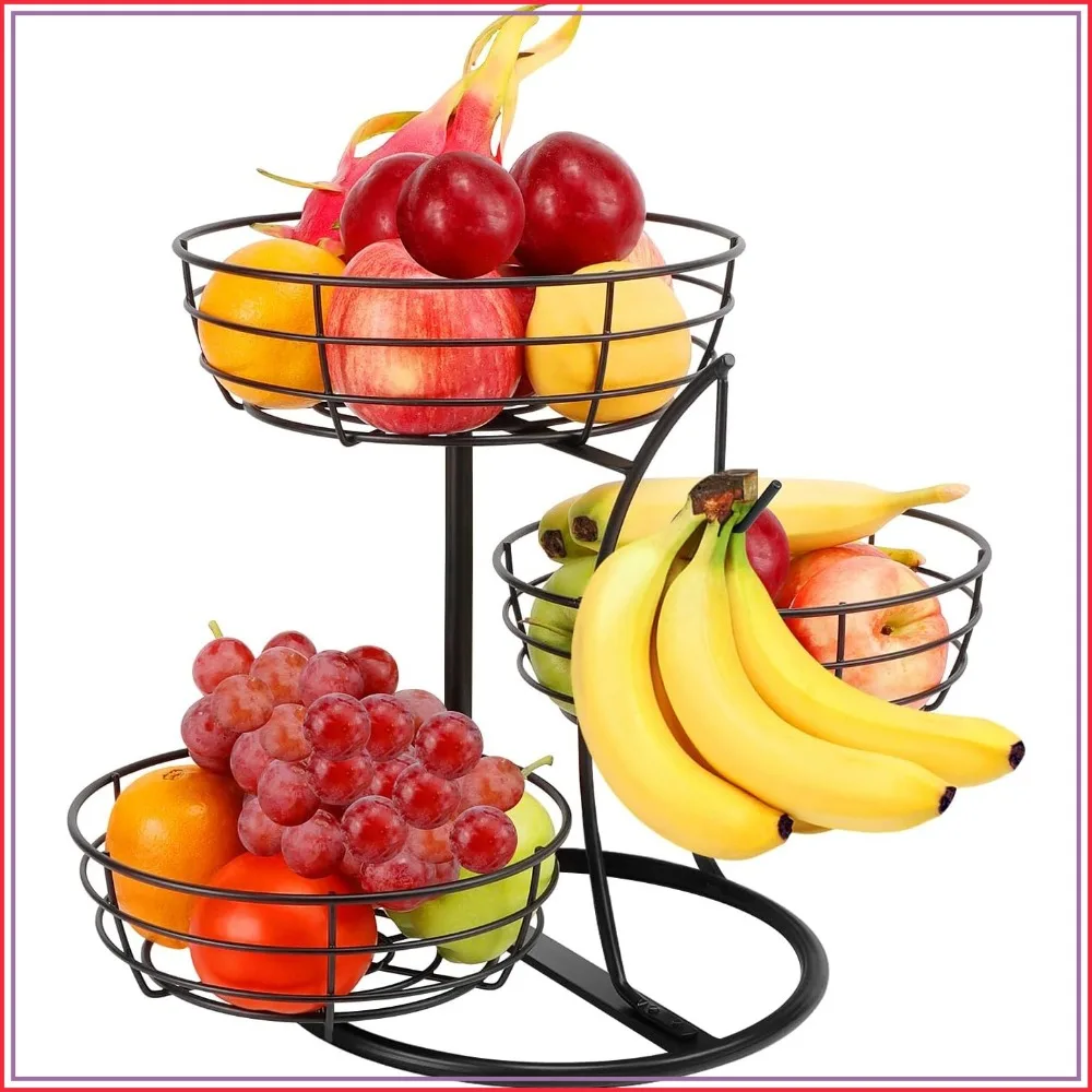 3-Tier Fruit Basket with Banana Hanger, Metal Storage Stand for Kitchen Counter, Detachable Organizer for Bread Snacks Vegetables
3-Tier Fruit Basket with Banana Hanger, Metal Storage Stand for Kitchen Counter, Detachable Organizer for Bread Snacks Vegetables