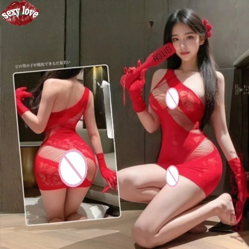 European and American Hollowed Out Sloping Shoulder Sleeveless Women's Erotic Lingerie, Warm Rose Jacquard Red Erotic Nightgown
European and American Hollowed Out Sloping Shoulder Sleeveless Women's Erotic Lingerie, Warm Rose Jacquard Red Erotic Nightgown
