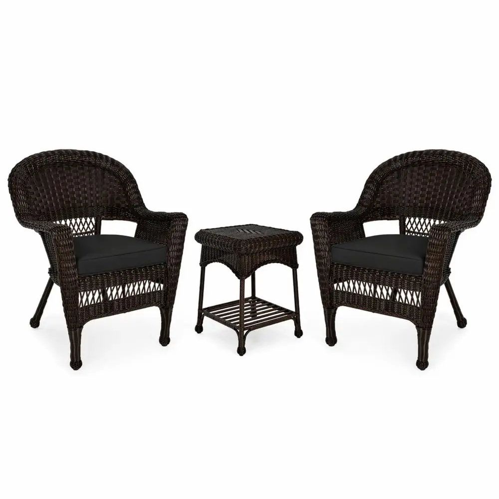 3 Piece Wicker End Table Set with with Black Chair Cushion, Espresso
3 Piece Wicker End Table Set with with Black Chair Cushion, Espresso