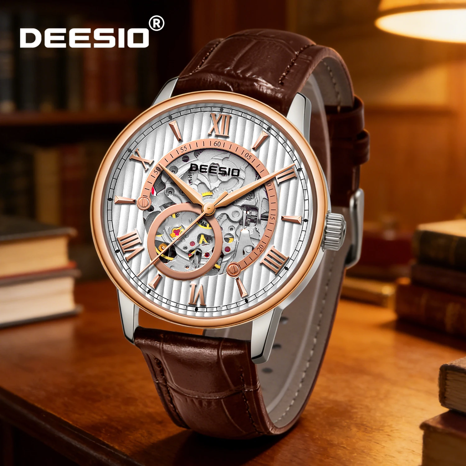 Мужские автоматические механические часы Deesio, кожаный ремешок для часов, светящийся корпус из нержавеющей стали, водонепроницаемость 30 м
Мужские автоматические механические часы Deesio, кожаный ремешок для часов, светящийся корпус из нержавеющей стали, водонепроницаемость 30 м