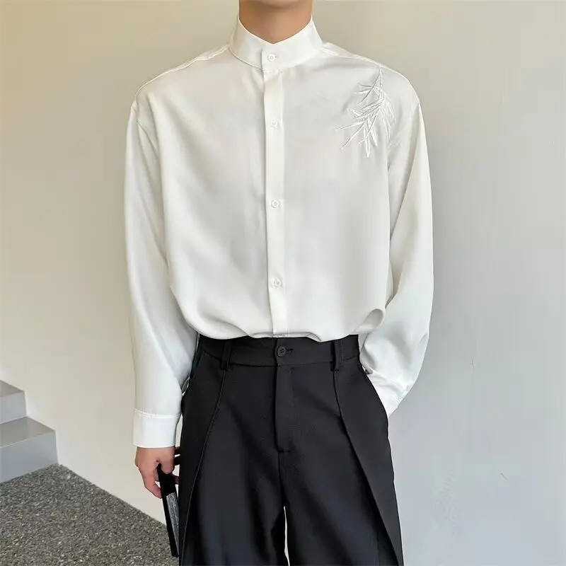 Chinese Style Long Sleeved Shirt Men Fashion Stand Up Collar Bamboo Leaf Embroidery Casual Shirts Loose Social Streetwear Shirt
Chinese Style Long Sleeved Shirt Men Fashion Stand Up Collar Bamboo Leaf Embroidery Casual Shirts Loose Social Streetwear Shirt