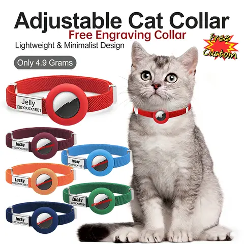 Modisches AirTag-Katzenhalsband, elastisch, individueller Namensschild-Tracker, GPS-Hülle, Halter, Anti-Verlust, verstellbar, Haustier-ID, niedliches Hundekätzchen-Halsband