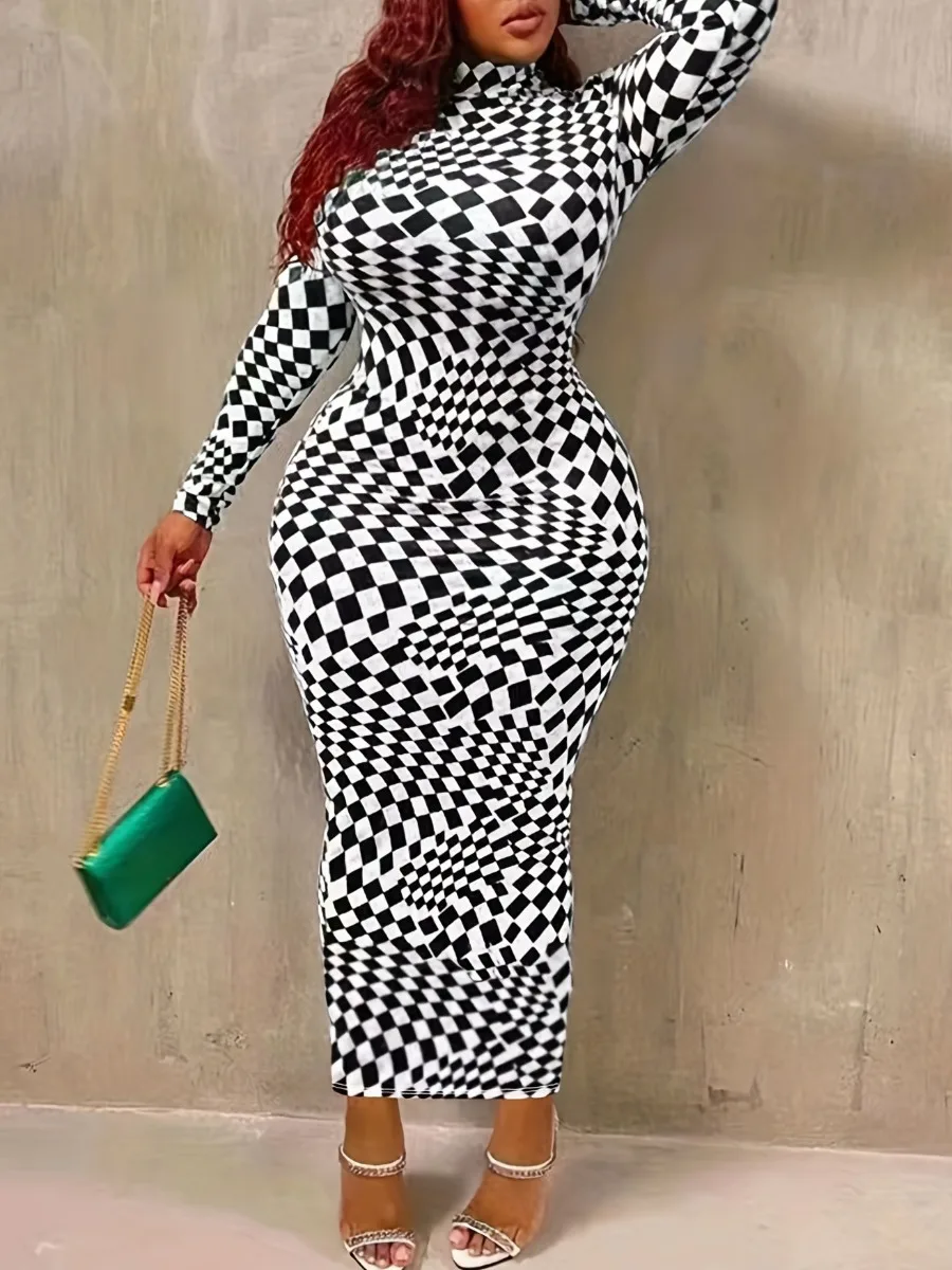 LW Plaid Print Bodycon Maxi Dress Patchwork Long Sleeve Mock Neck Hipster Skirt Geometric Print Sheath Vestidos For Women
LW Plaid Print Bodycon Maxi Dress Patchwork Long Sleeve Mock Neck Hipster Skirt Geometric Print Sheath Vestidos For Women