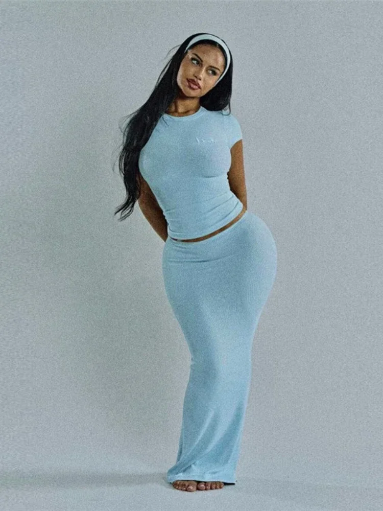 XIZOU Casual Women 2 Piece Set Solid Simple Stretch Short Sleeve Crop Tops+Maxi Skirts Matching Streetwear Skinny Outfits
XIZOU Casual Women 2 Piece Set Solid Simple Stretch Short Sleeve Crop Tops+Maxi Skirts Matching Streetwear Skinny Outfits