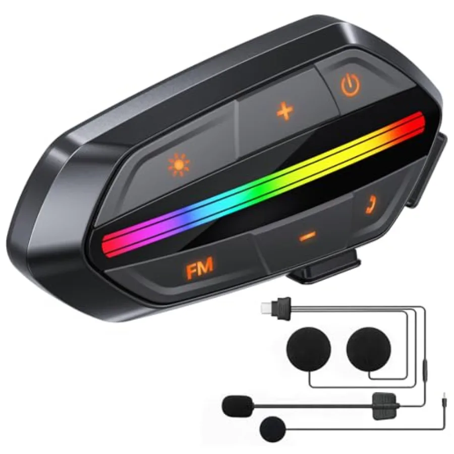 Motorcycle Bluetooth Headset, Bluetooth 5.3 Helmet Speakers with Loud Sound, RGB Lights and 1000mAh Battery, Noise Cancelling H
Motorcycle Bluetooth Headset, Bluetooth 5.3 Helmet Speakers with Loud Sound, RGB Lights and 1000mAh Battery, Noise Cancelling H