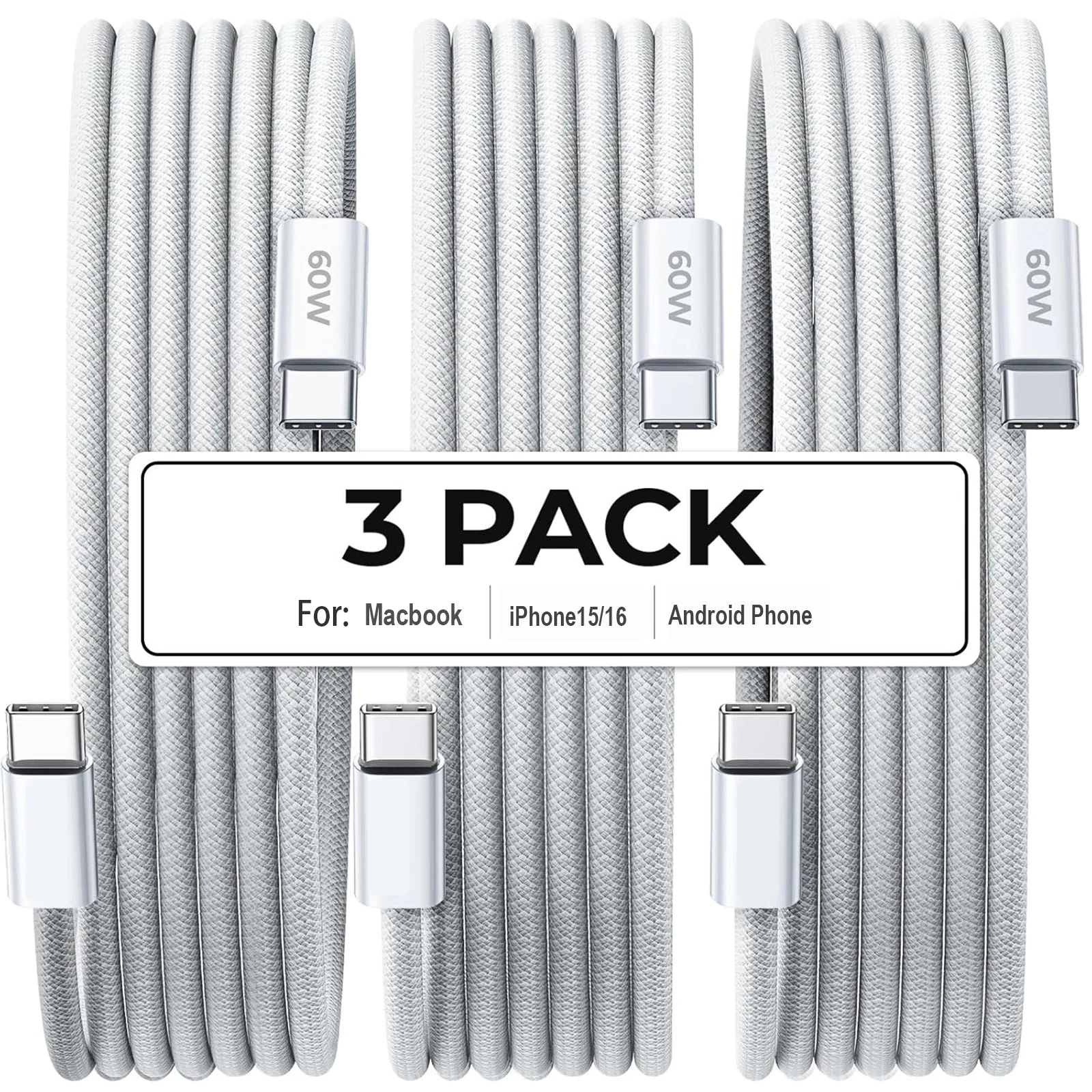 3pcs USB C to C PD60W Fast Charging Cable for iPhone16/15, iPad Pro, Samsung S24/23/22, Nylon Braided 3A Fast Charging Cable.
3pcs USB C to C PD60W Fast Charging Cable for iPhone16/15, iPad Pro, Samsung S24/23/22, Nylon Braided 3A Fast Charging Cable.