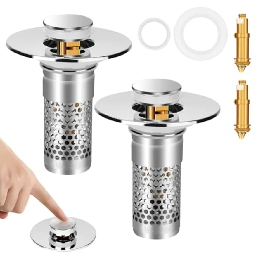 Bathroom Sink Stopper 2Pack, Sink Drain for Bathroom Pop Up Stopper with Removable Stainless Steel Filter Basket Hair Catcher f
Bathroom Sink Stopper 2Pack, Sink Drain for Bathroom Pop Up Stopper with Removable Stainless Steel Filter Basket Hair Catcher f