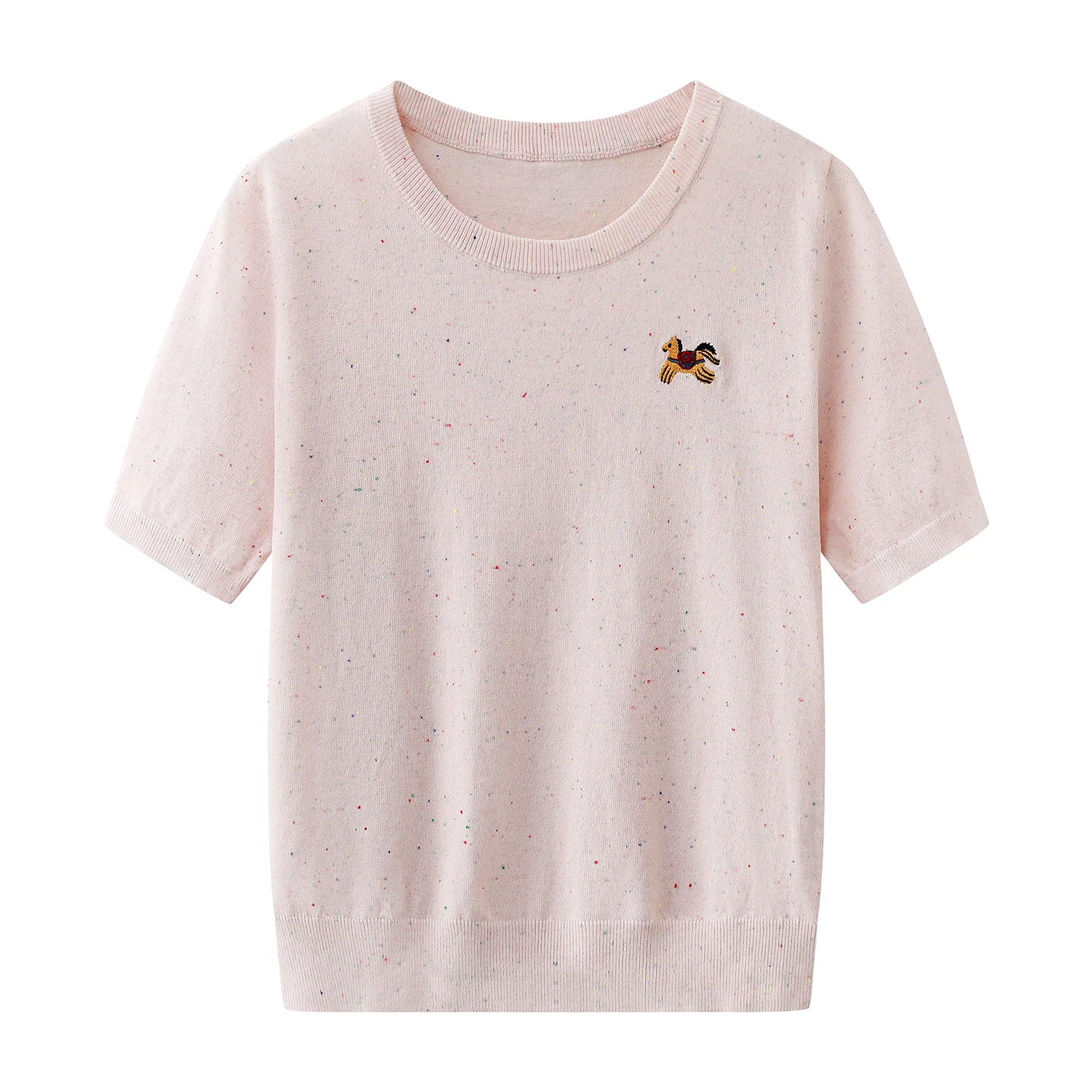 Casual Style Short Sleeve Knitted T-Shirt round Neck Embroidered Design Versatile Color Mixed Design Anti-Aging Top
Casual Style Short Sleeve Knitted T-Shirt round Neck Embroidered Design Versatile Color Mixed Design Anti-Aging Top