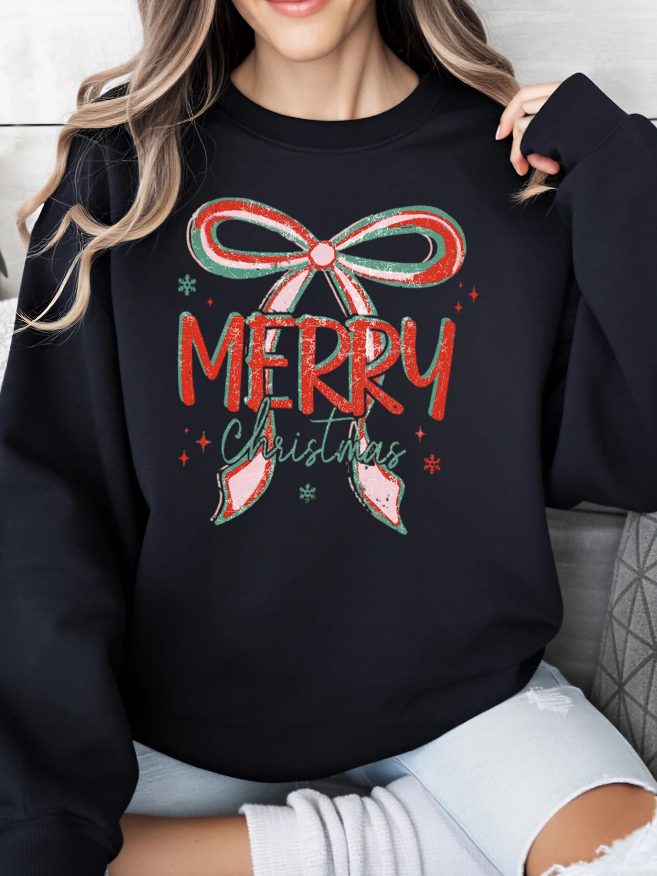 Толстовка с рождественским бантом и принтом, праздничная женская повседневная одежда, черная, больших размеров
Толстовка с рождественским бантом и принтом, праздничная женская повседневная одежда, черная, больших размеров