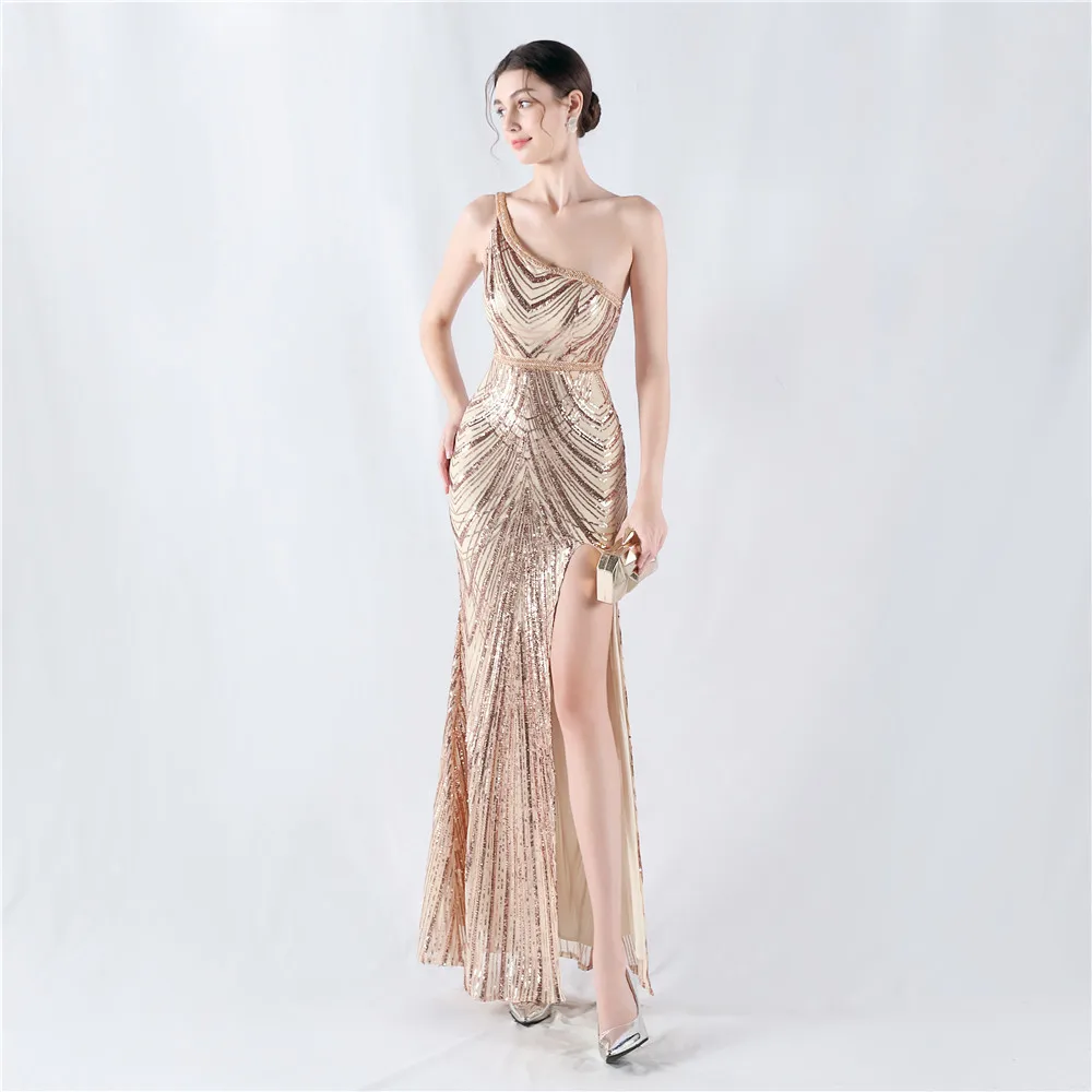 Plus Size Gold Sequined Long Evening Dress One Shoulder Side Split Elastic Women Wedding Party Birthday Prom Gowns Dropshipping
Plus Size Gold Sequined Long Evening Dress One Shoulder Side Split Elastic Women Wedding Party Birthday Prom Gowns Dropshipping