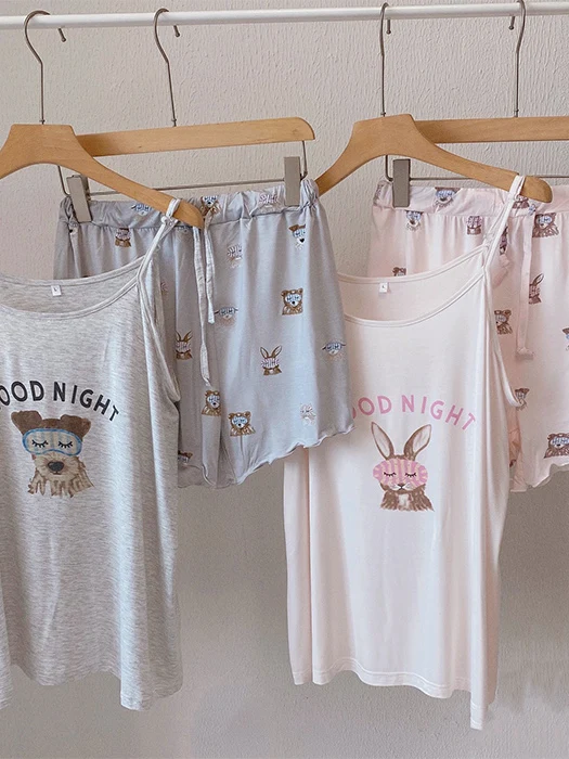 Sweet Lion Rabbit Modal Sleepwear Women's Cute Cartoon Strap Home Clothes Set Short Sleeve round Neck Home Leisure Summer New
Sweet Lion Rabbit Modal Sleepwear Women's Cute Cartoon Strap Home Clothes Set Short Sleeve round Neck Home Leisure Summer New