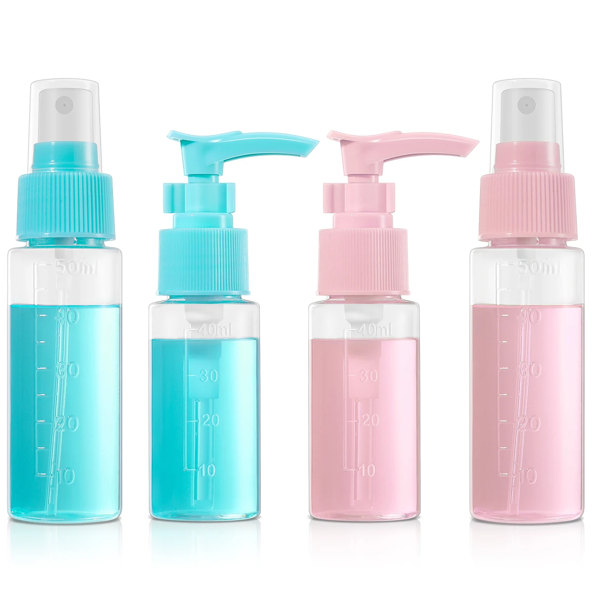 Set Portable Leak-proof Toiletries Liquid Containers Empty Transparent 2 Pump Bottles and 2 Spray Bottles for Refilling Shampoo
Set Portable Leak-proof Toiletries Liquid Containers Empty Transparent 2 Pump Bottles and 2 Spray Bottles for Refilling Shampoo