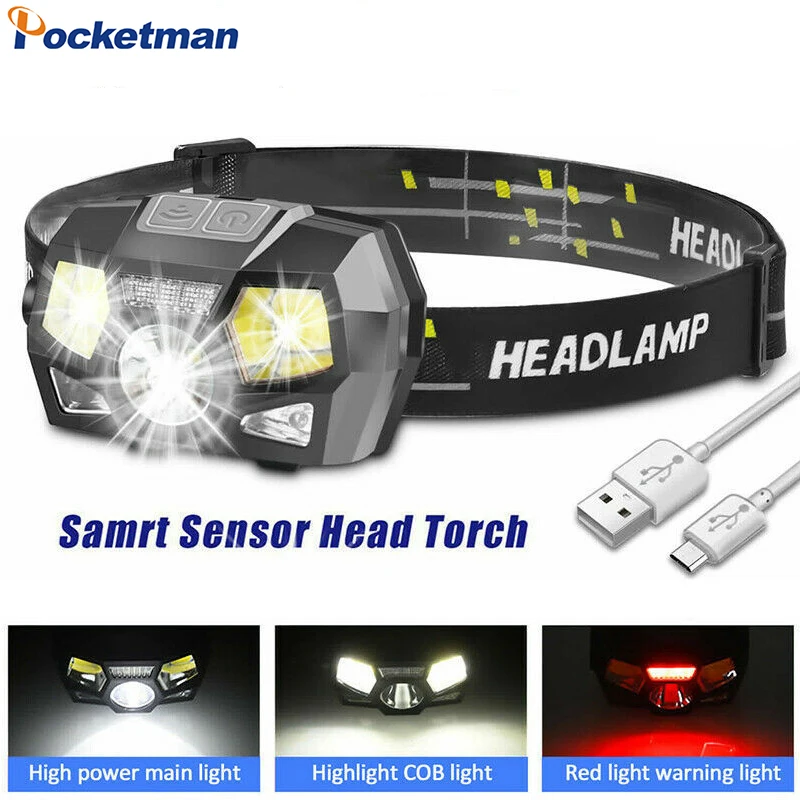 Smart Motion Sensor COB+LED Headlamp Portable Lightweight Induction Headlight USB Rechargeable Head Lamp Waterproof Head Torch 
Smart Motion Sensor COB+LED Headlamp Portable Lightweight Induction Headlight USB Rechargeable Head Lamp Waterproof Head Torch