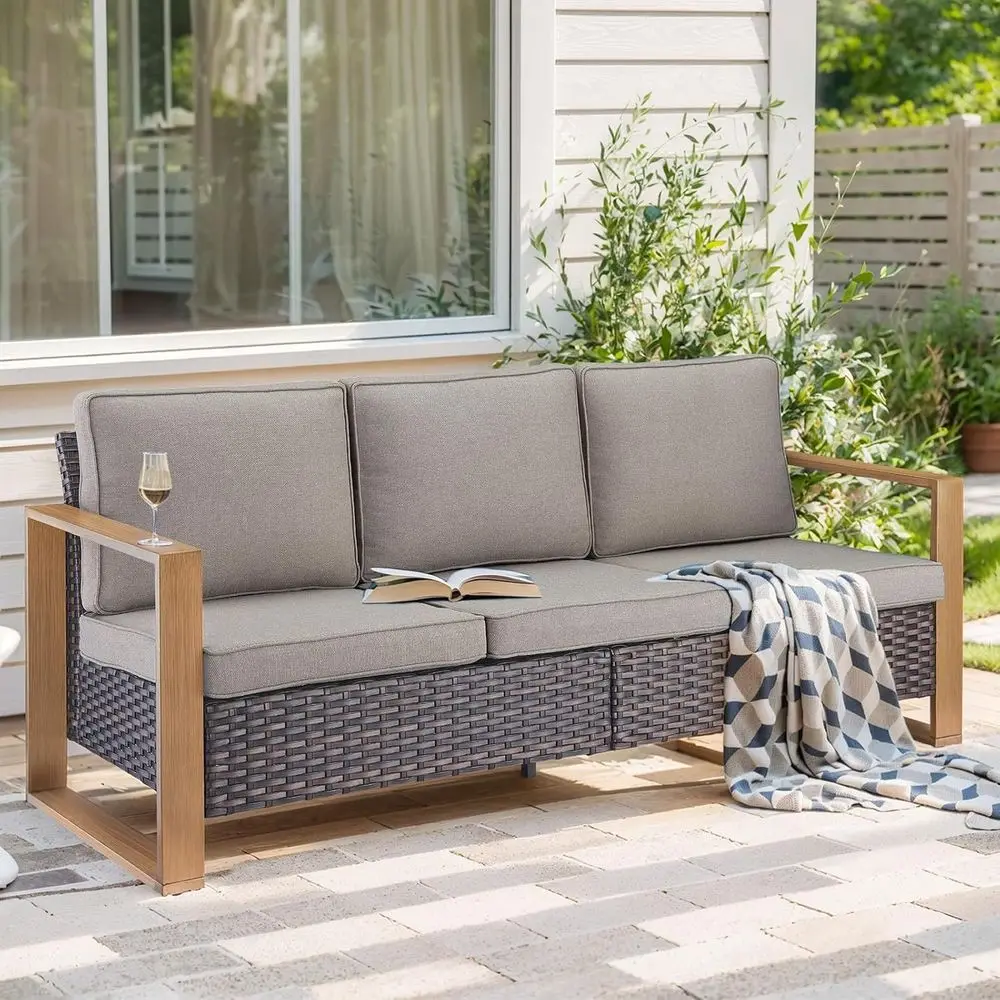 3-Seater High Back Rattan Outdoor Sofa for Patio, Deck, Garden, or Poolside in Brown/Grey
3-Seater High Back Rattan Outdoor Sofa for Patio, Deck, Garden, or Poolside in Brown/Grey