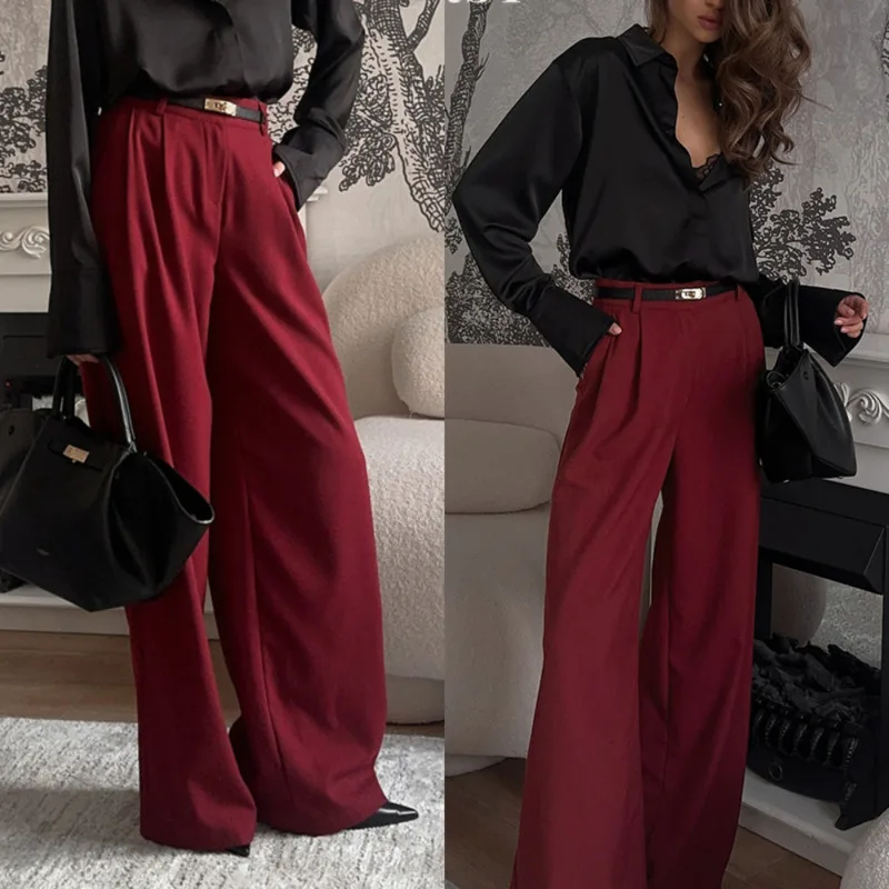 Elegant Red Broad Pants New Spring Summer Pleated Pants With Pockets Fashion High-Waist Casual Pants Women's High Wide-Leg Pants
Elegant Red Broad Pants New Spring Summer Pleated Pants With Pockets Fashion High-Waist Casual Pants Women's High Wide-Leg Pants