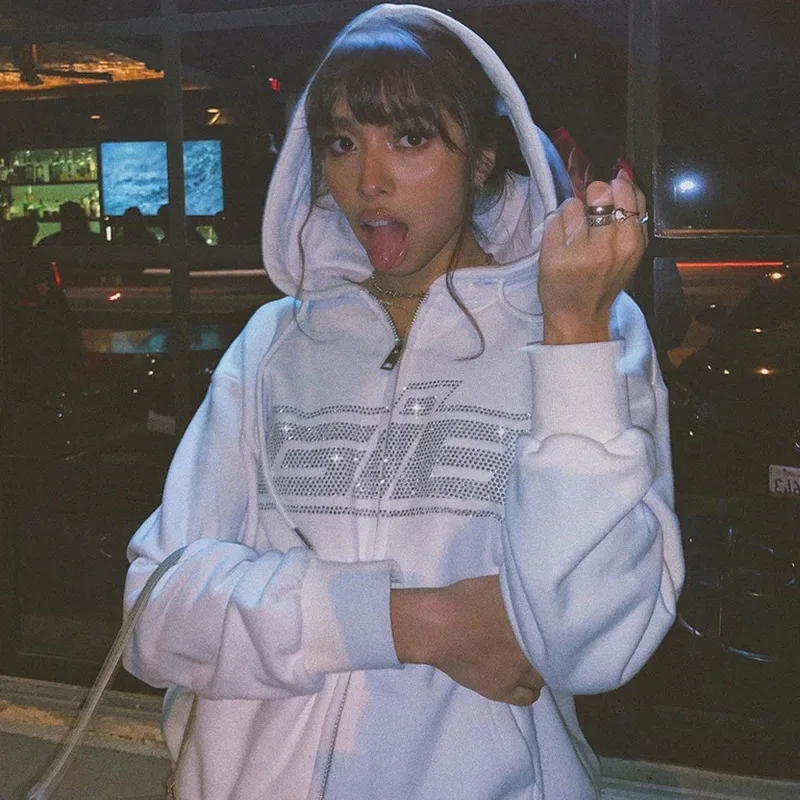 New Rhinestone Letter Print Women Long Sleeve Sweatshirt Hoodies Zipper Loose Oversized Streetwear Casual 2023 Autumn Spring
New Rhinestone Letter Print Women Long Sleeve Sweatshirt Hoodies Zipper Loose Oversized Streetwear Casual 2023 Autumn Spring
