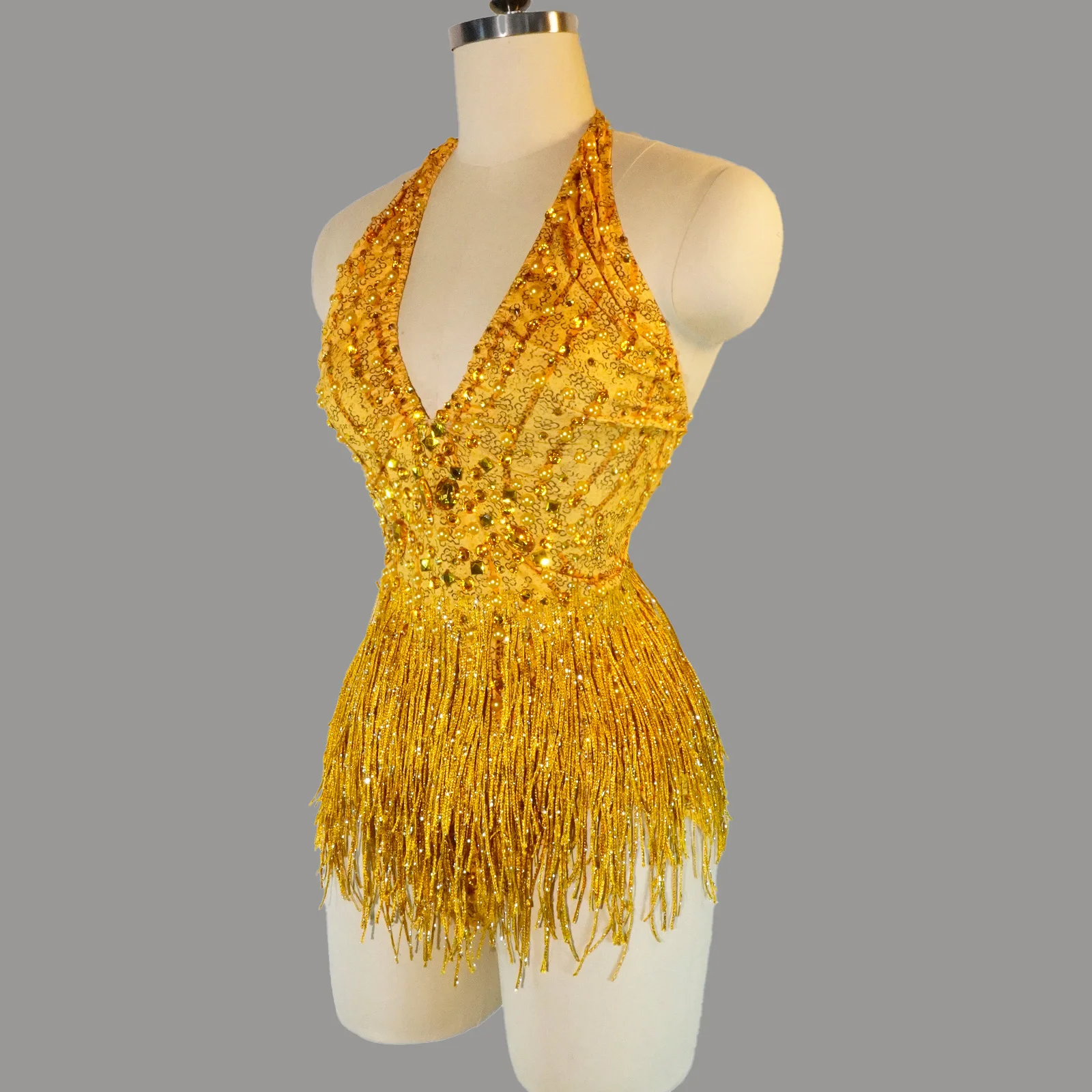 Luxurious Golden Halter backless Deep V Sequin Fringe Bodysuit Latin Dance Drag Queen Costume Nightclub Party Bar DS team
Luxurious Golden Halter backless Deep V Sequin Fringe Bodysuit Latin Dance Drag Queen Costume Nightclub Party Bar DS team