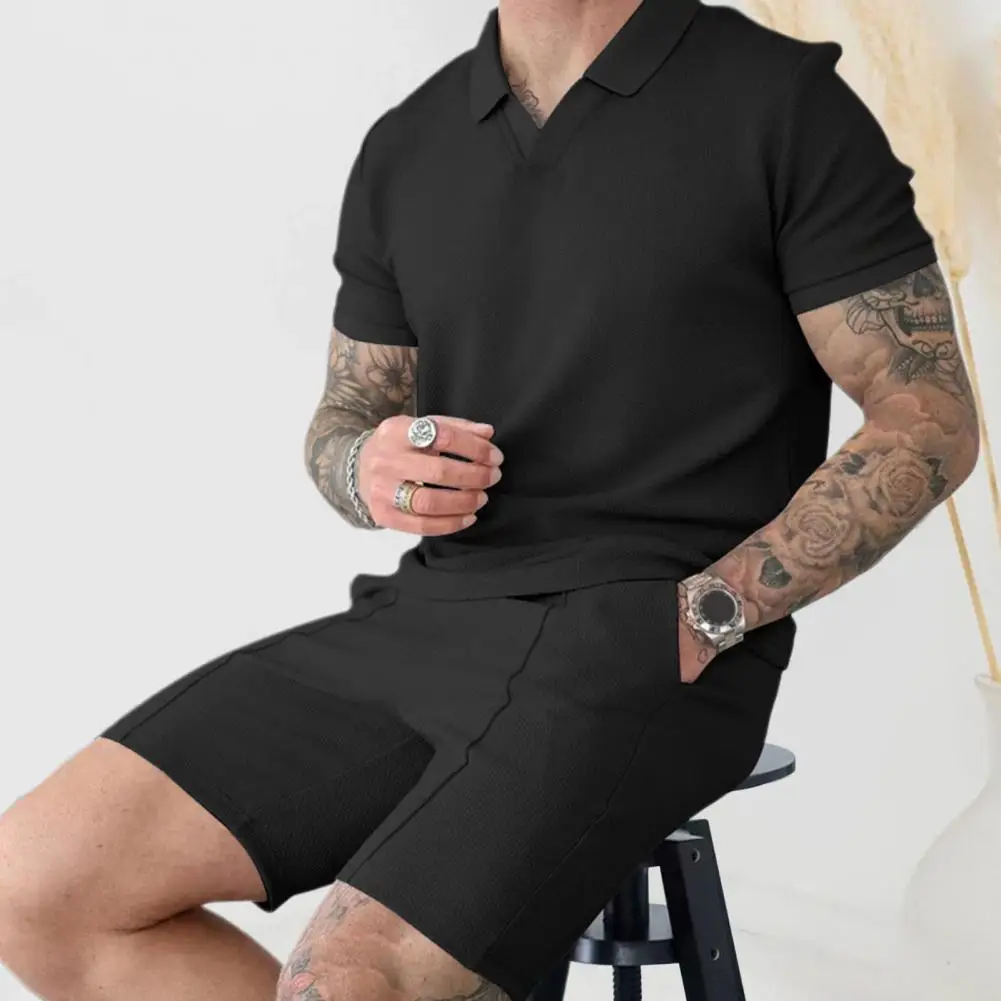 Lapel V-neck T-shirt Wide Leg Shorts Set Men's Casual Summer Outfit Set with V-neck T-shirt Wide Leg Shorts Streetwear for Men
Lapel V-neck T-shirt Wide Leg Shorts Set Men's Casual Summer Outfit Set with V-neck T-shirt Wide Leg Shorts Streetwear for Men