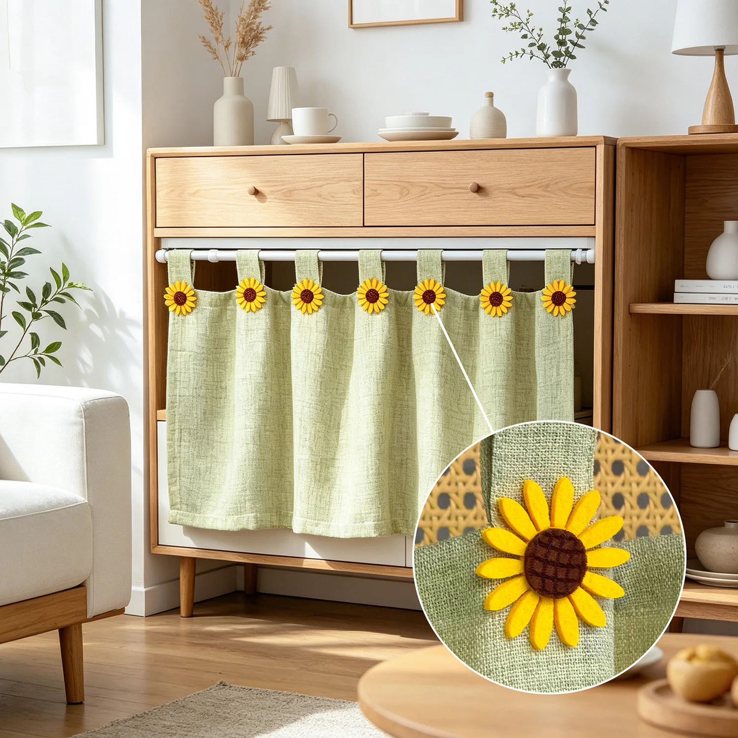Felt Sunflower Farmhouse Kitchen Curtain with Tab Top, Faux Linen Short Cafe Curtain, Semi Sheer Valance for Window, Cabinet
Felt Sunflower Farmhouse Kitchen Curtain with Tab Top, Faux Linen Short Cafe Curtain, Semi Sheer Valance for Window, Cabinet