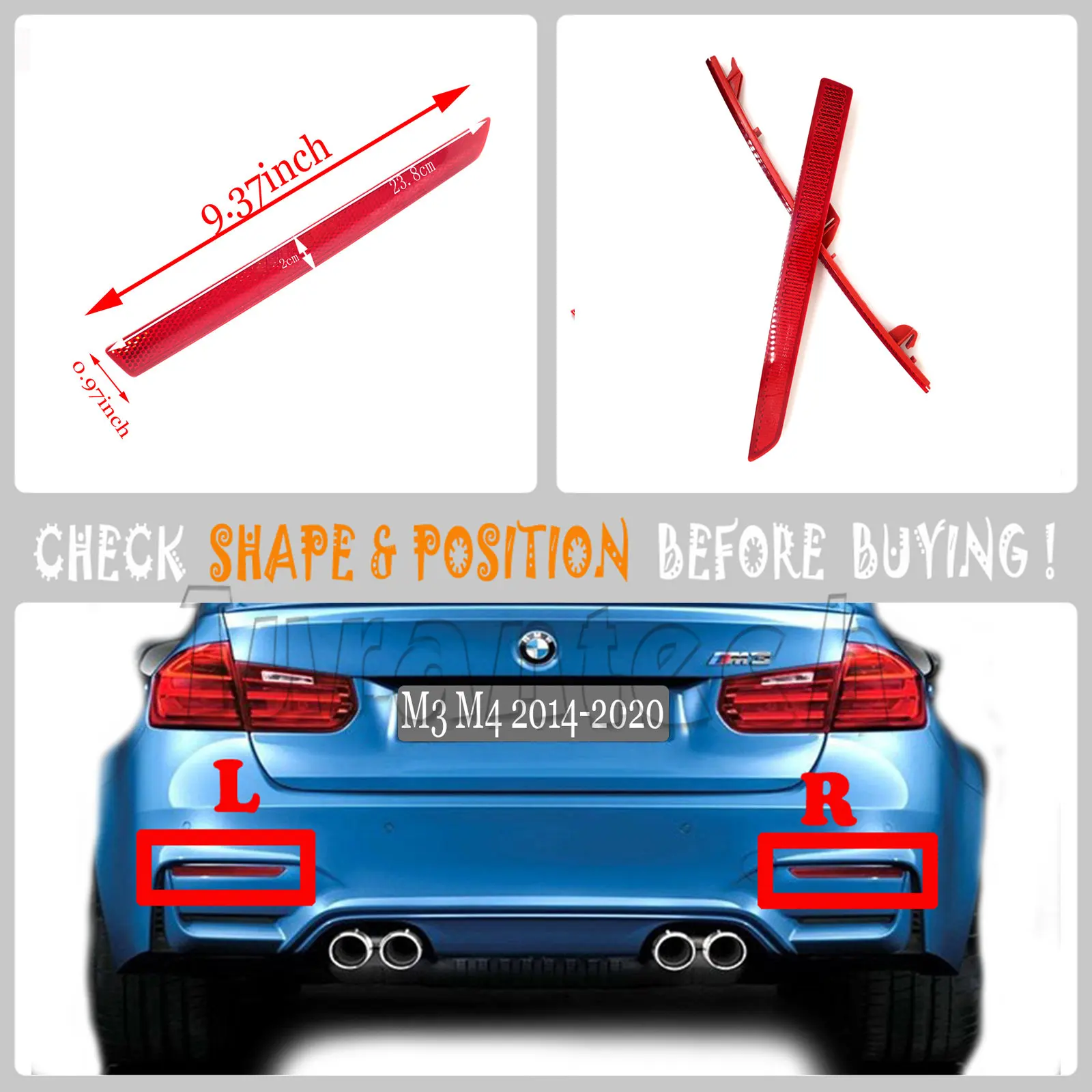 For REAR Reflector 14-20 BMW M3 F80 Base Sedan 4-Door M4 F82 Coupe F83 Convertible 2-Door Left Right Side
For REAR Reflector 14-20 BMW M3 F80 Base Sedan 4-Door M4 F82 Coupe F83 Convertible 2-Door Left Right Side