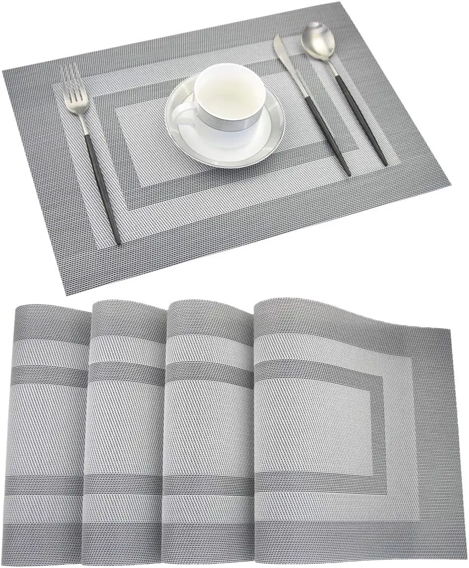 4PCS 30x45cm Placemats Grey Heat Resistant Durable Plastic Placemats Washable Woven Table Mats Vinyl for Dining Kitchen Table
4PCS 30x45cm Placemats Grey Heat Resistant Durable Plastic Placemats Washable Woven Table Mats Vinyl for Dining Kitchen Table