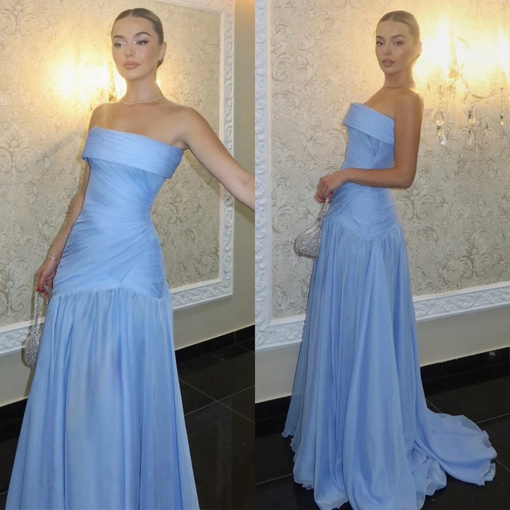 Customized Strapless Sleeveless Evening Dress A-Line Floor Length Blue Cocktail Dress Ruched Delicate Soft Luxury Prom Dress
Customized Strapless Sleeveless Evening Dress A-Line Floor Length Blue Cocktail Dress Ruched Delicate Soft Luxury Prom Dress