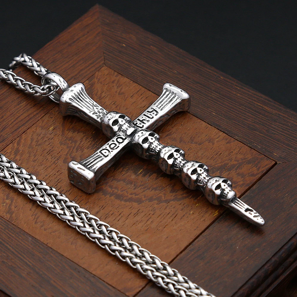 Vintage Punk Cross Pendant Necklace Stainless Steel Gothic Skull Necklace For Men Women Biker Amulet Jewelry Gifts Dropshipping
Vintage Punk Cross Pendant Necklace Stainless Steel Gothic Skull Necklace For Men Women Biker Amulet Jewelry Gifts Dropshipping