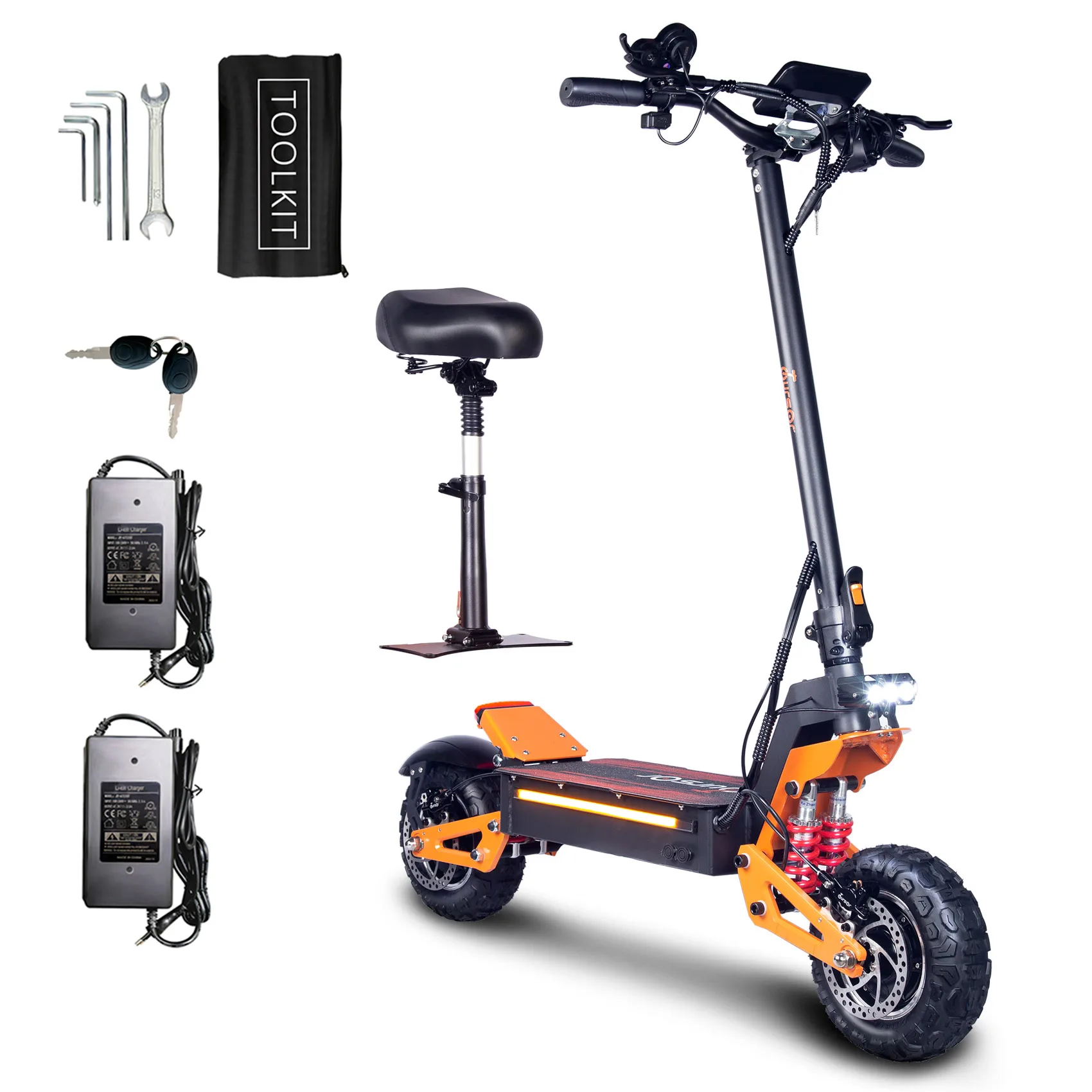 TOURSOR X5 EU USA Local Hot Sales Seated Electric Scooter 5000W 52V 26AH 11" All Terrain Three Speed Adjustable Adult E Scooter
TOURSOR X5 EU USA Local Hot Sales Seated Electric Scooter 5000W 52V 26AH 11" All Terrain Three Speed Adjustable Adult E Scooter