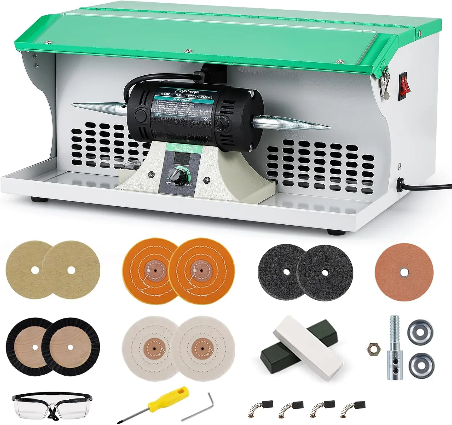 1500W Jewelry Polishing Machine with Display Screen | 110V Variable Speed Bench Buffer Polisher with Dust Collector, Exhaust Fan
1500W Jewelry Polishing Machine with Display Screen | 110V Variable Speed Bench Buffer Polisher with Dust Collector, Exhaust Fan
