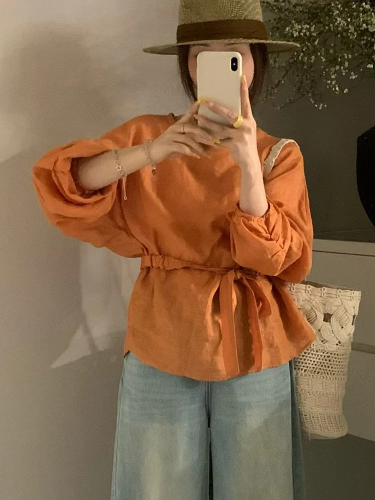 Sweet round Neck Tie Dotted Flax Shirt Women Summer 2026 New Lightweight Breathable Loose Sun Protection Top
Sweet round Neck Tie Dotted Flax Shirt Women Summer 2026 New Lightweight Breathable Loose Sun Protection Top