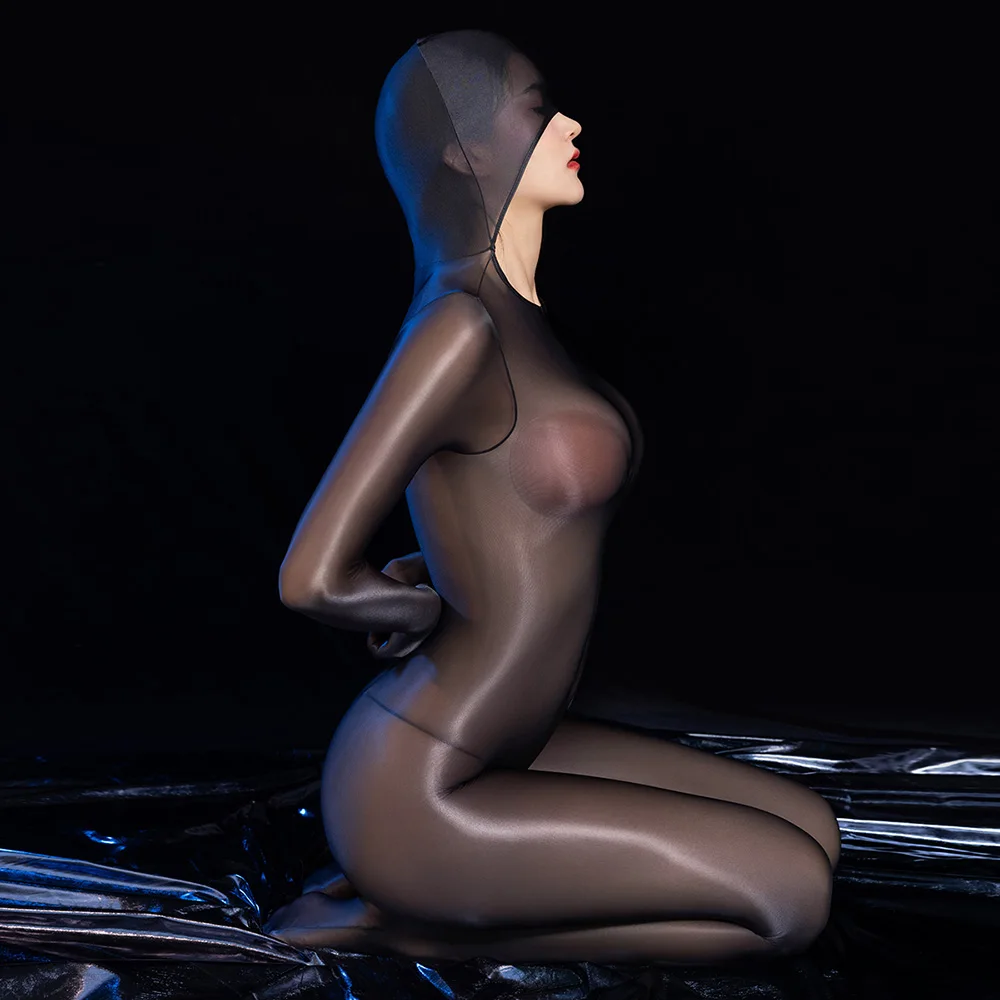 Women's Super Thin Shiny Silk Slip Open Crotch Hooded Bodysuit Sexy Transparent Tight Underwear Oily Bottoming Jumpsuit 
Women's Super Thin Shiny Silk Slip Open Crotch Hooded Bodysuit Sexy Transparent Tight Underwear Oily Bottoming Jumpsuit