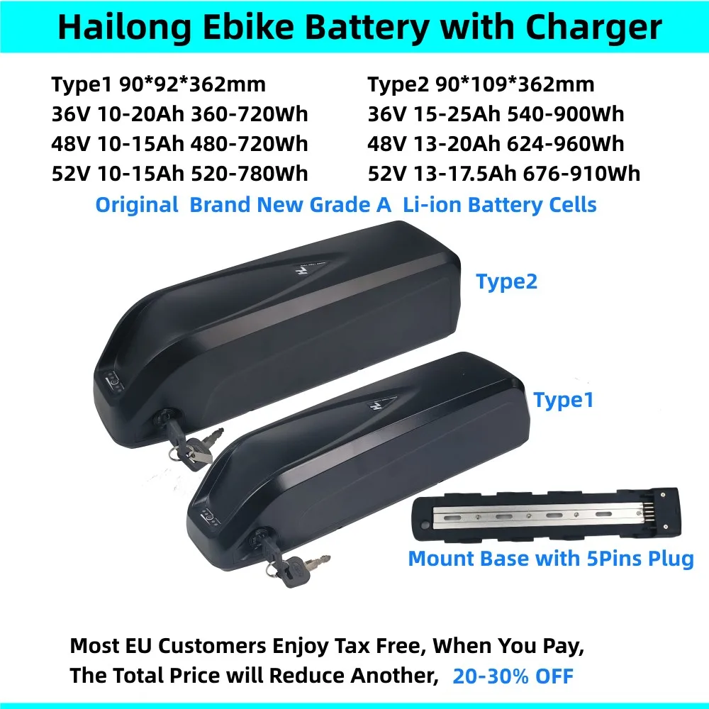 52Volt Hailong Ebike Battery 52V 15Ah 16Ah 17.5Ah 48V 14Ah 15Ah 20Ah 36V 20Ah 25Ah for Ariel Rider Grizzly Rideal M-Class
52Volt Hailong Ebike Battery 52V 15Ah 16Ah 17.5Ah 48V 14Ah 15Ah 20Ah 36V 20Ah 25Ah for Ariel Rider Grizzly Rideal M-Class