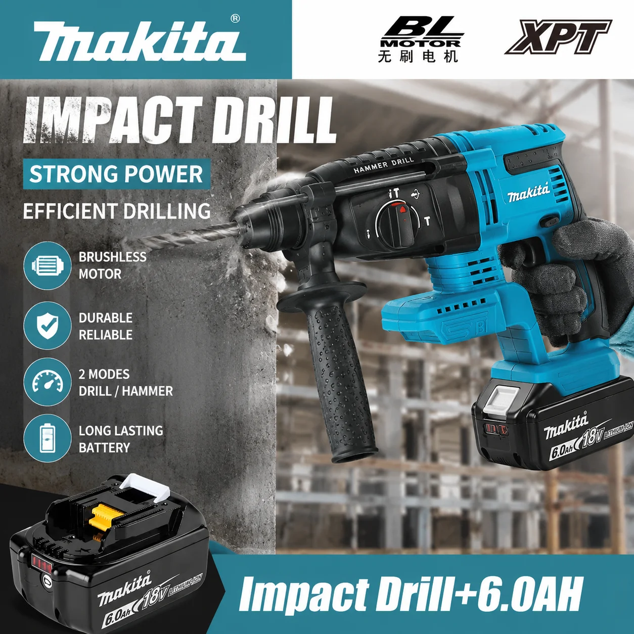 Makita Battery 18V Rechargeable Power Source For DHR242 SDS Plus Rotary Hammer 3-Mode Cordless Concrete Impact Drill
Makita Battery 18V Rechargeable Power Source For DHR242 SDS Plus Rotary Hammer 3-Mode Cordless Concrete Impact Drill