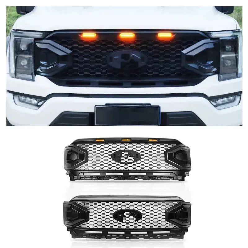Suitable for F150 medium net 21 + Ford F150 Raptor Black Widow medium net with light front face LED front grille
Suitable for F150 medium net 21 + Ford F150 Raptor Black Widow medium net with light front face LED front grille