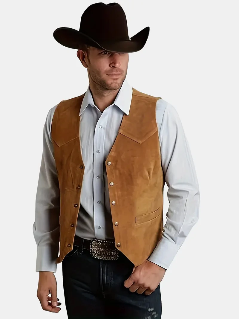 Vintage Suede Leather Men's Vest Slim Fit Sleeveless Jacket V-Neck Regular Fit Suit Vest Waistcoat for Prom
Vintage Suede Leather Men's Vest Slim Fit Sleeveless Jacket V-Neck Regular Fit Suit Vest Waistcoat for Prom
