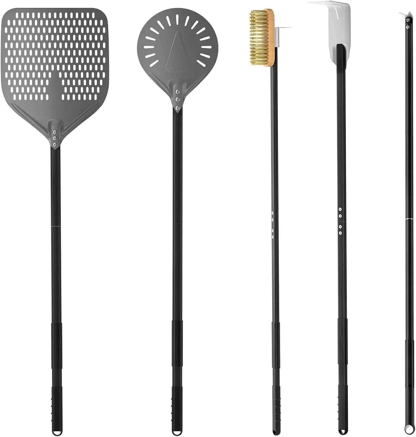5-Piece Pizza Oven Accessories, 12"×14'' Perforated Pizza Peel, 9" Round Turning Peel, Pizza Oven Cleaning Brush, Ash Rake
5-Piece Pizza Oven Accessories, 12"×14'' Perforated Pizza Peel, 9" Round Turning Peel, Pizza Oven Cleaning Brush, Ash Rake