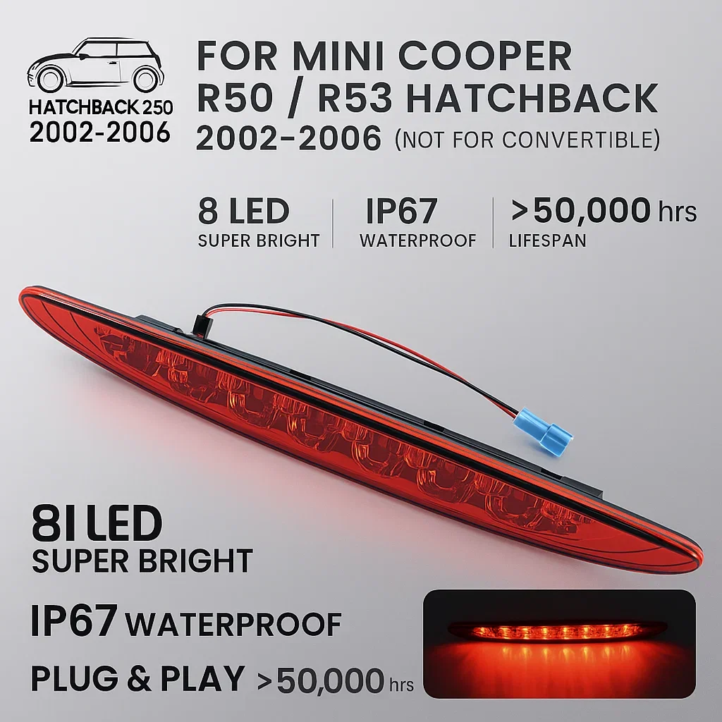LED Rear 3rd Third Brake Light Red Lens for Mini Cooper R50 R53 2002-2006 High Mount Stop Tail Light Waterproof IP67 63256935789
LED Rear 3rd Third Brake Light Red Lens for Mini Cooper R50 R53 2002-2006 High Mount Stop Tail Light Waterproof IP67 63256935789