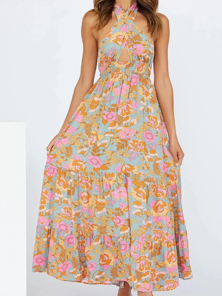 Summer Women Long Dress Boho Floral Print Halter Neck Maxi Dress Sleeveless Back Less Beach Holiday Sundress Vestidos De Mujer
Summer Women Long Dress Boho Floral Print Halter Neck Maxi Dress Sleeveless Back Less Beach Holiday Sundress Vestidos De Mujer