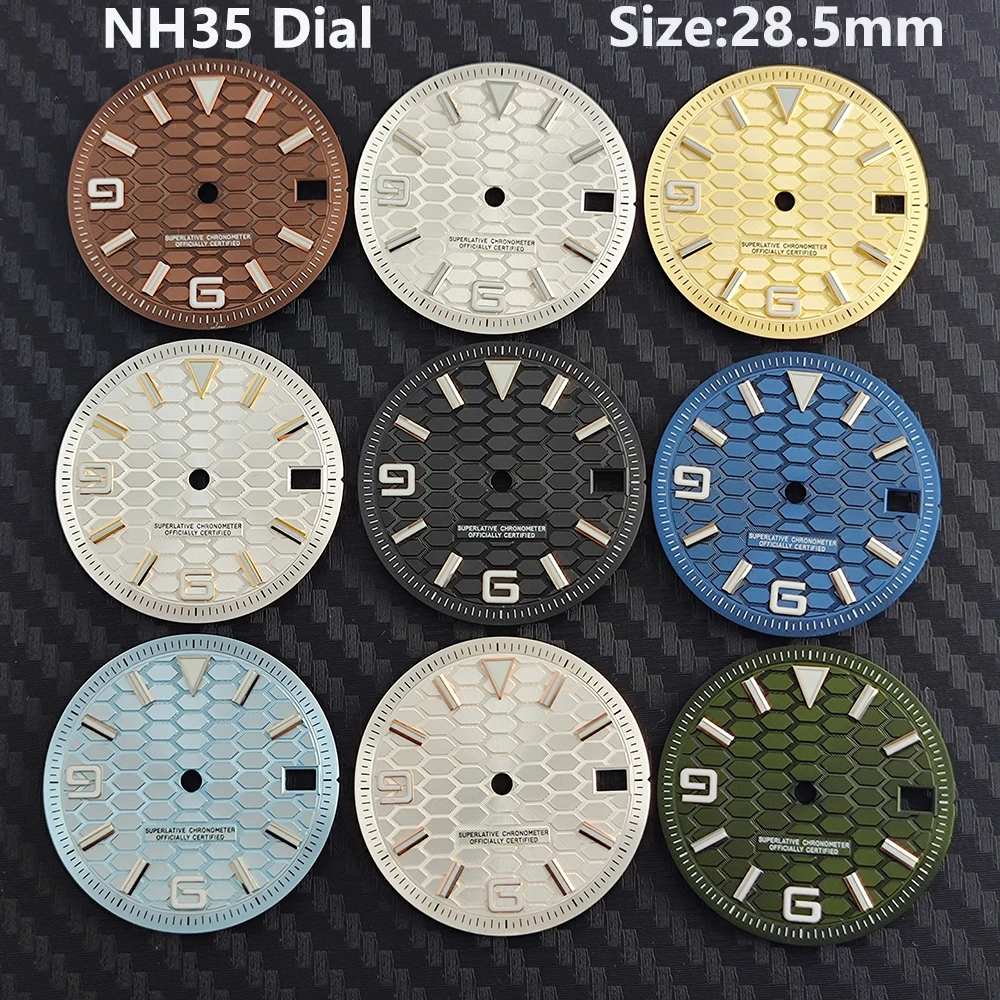 28.5mm NH35 dial S dial watch dial honeycomb pattern dial number 69 dial suitable for NH35 movement watch accessories
28.5mm NH35 dial S dial watch dial honeycomb pattern dial number 69 dial suitable for NH35 movement watch accessories
