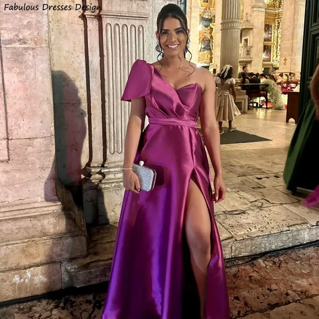 Women Satin Long A-line Bridesmaid Dresses 2025 Sexy High Slit Backless Wedding Party Dress Bow One Shoulder Prom Gown
Women Satin Long A-line Bridesmaid Dresses 2025 Sexy High Slit Backless Wedding Party Dress Bow One Shoulder Prom Gown