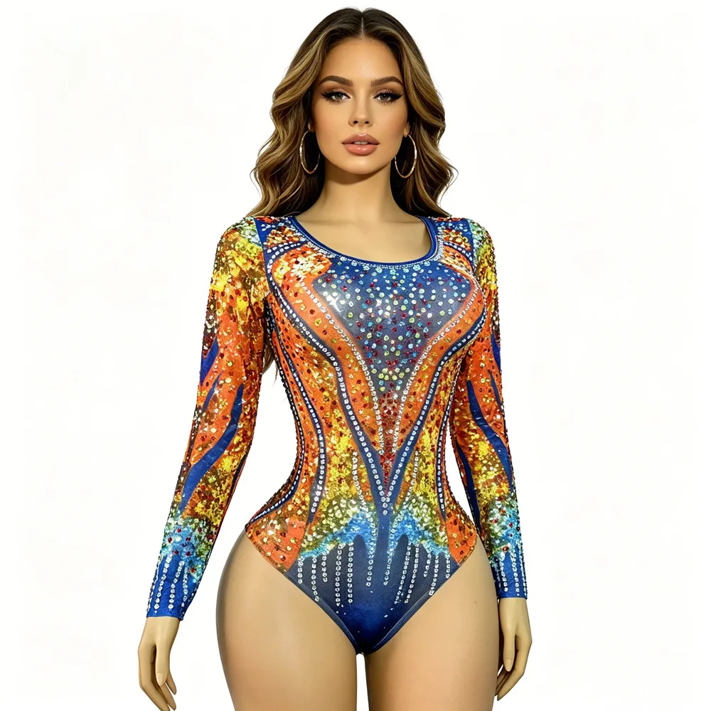 Fashion Printing Crystal Long Sleeve Bodysuit Elastic Leotard Women Singer Dancer Nightclub Bar Stage Performance Costume
Fashion Printing Crystal Long Sleeve Bodysuit Elastic Leotard Women Singer Dancer Nightclub Bar Stage Performance Costume