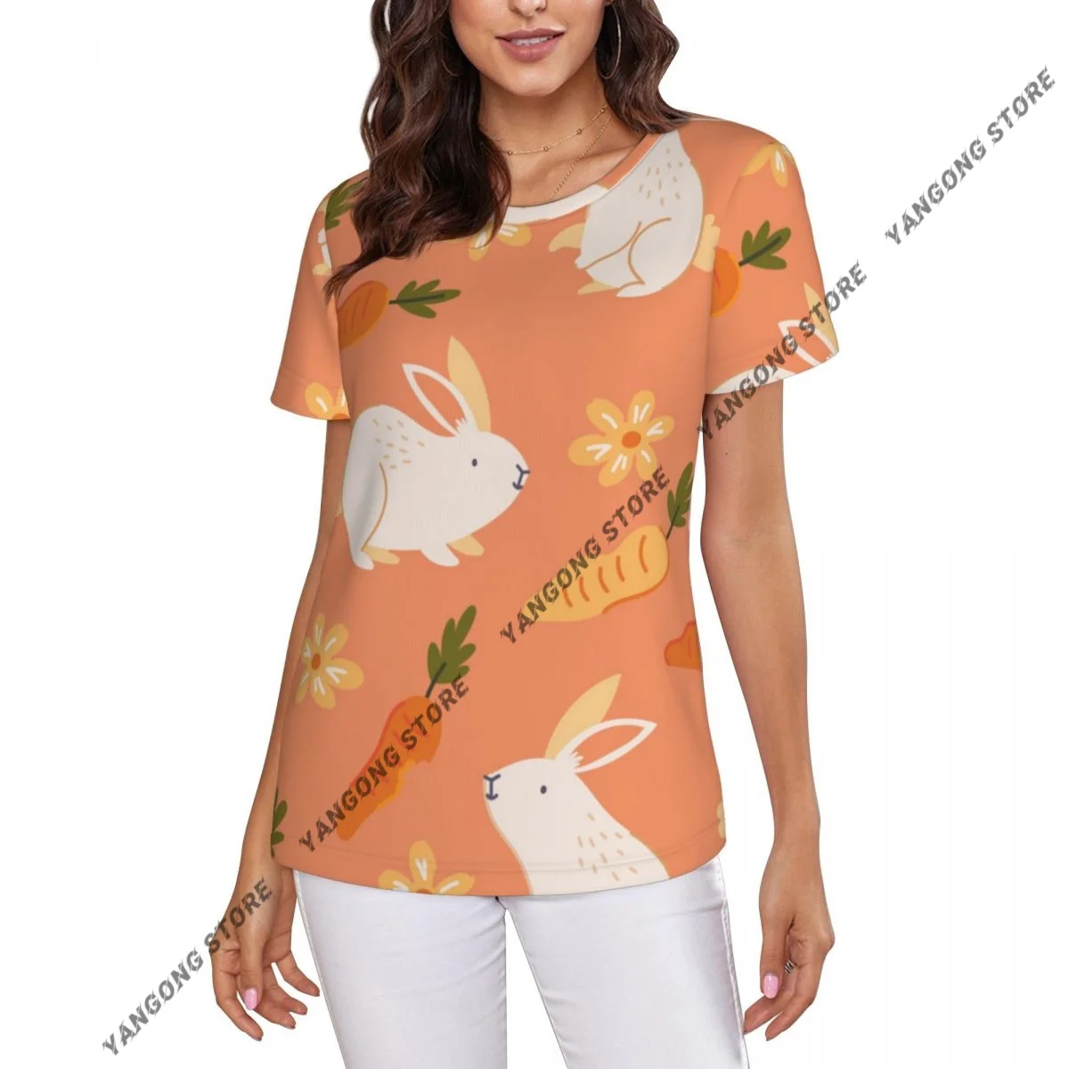 Womens Short Sleeve Rabbits Carrots Pattern Casual Tee Clothing Crewneck Woman T-Shirts
Womens Short Sleeve Rabbits Carrots Pattern Casual Tee Clothing Crewneck Woman T-Shirts