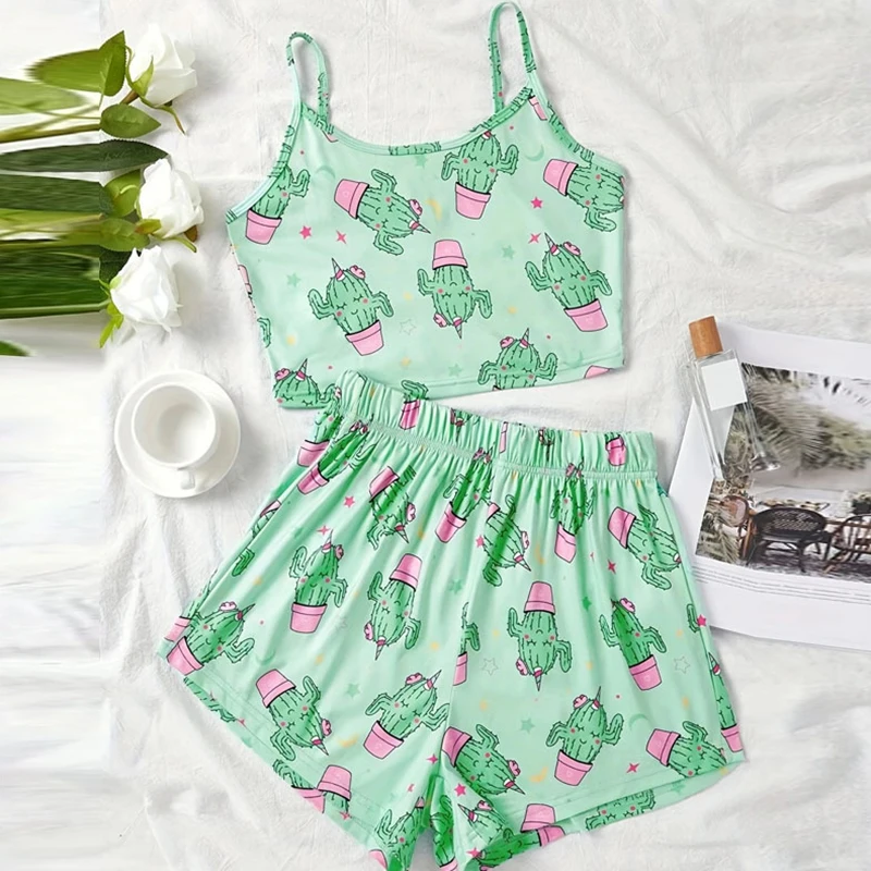 Women's Pajamas Set Sleepwear 2 PCS Short Tank Tops And Shorts S M L Green Ventilate Soft Casual Cactus Print
Women's Pajamas Set Sleepwear 2 PCS Short Tank Tops And Shorts S M L Green Ventilate Soft Casual Cactus Print