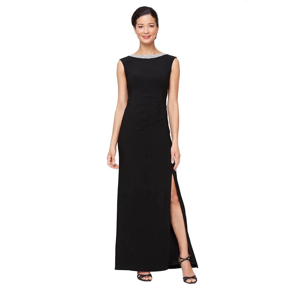 Customized Women's Long Jersey Dress with Ruched Front and Embellished Neckline Wedding Party Dresses
Customized Women's Long Jersey Dress with Ruched Front and Embellished Neckline Wedding Party Dresses