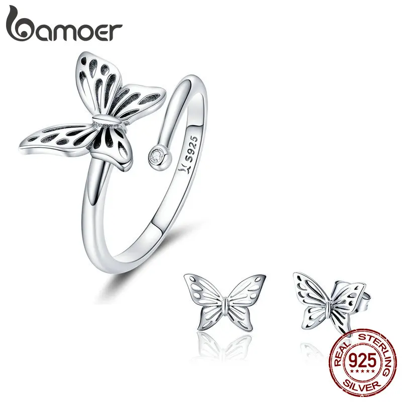 BAMOER Authentic 925 Sterling Silver Jewelry Set Vintage Butterfly Rings & Earrings Jewelry Sets Wedding Engagement Jewelry
BAMOER Authentic 925 Sterling Silver Jewelry Set Vintage Butterfly Rings & Earrings Jewelry Sets Wedding Engagement Jewelry