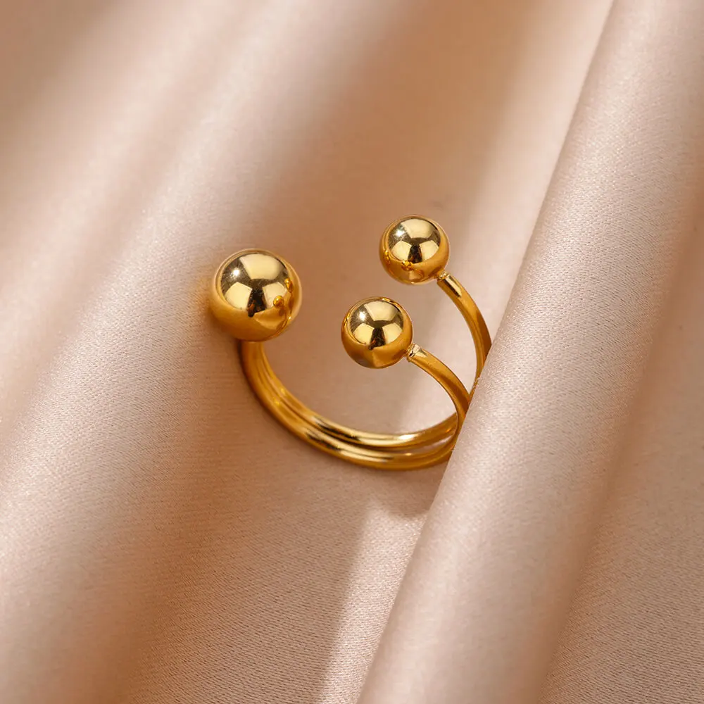 Vintage Gold Color Geometric Open Rings For Women Stainless Steel Double Ball Beads Ring Aesthetic Wedding Jewelry Gift bijoux
Vintage Gold Color Geometric Open Rings For Women Stainless Steel Double Ball Beads Ring Aesthetic Wedding Jewelry Gift bijoux